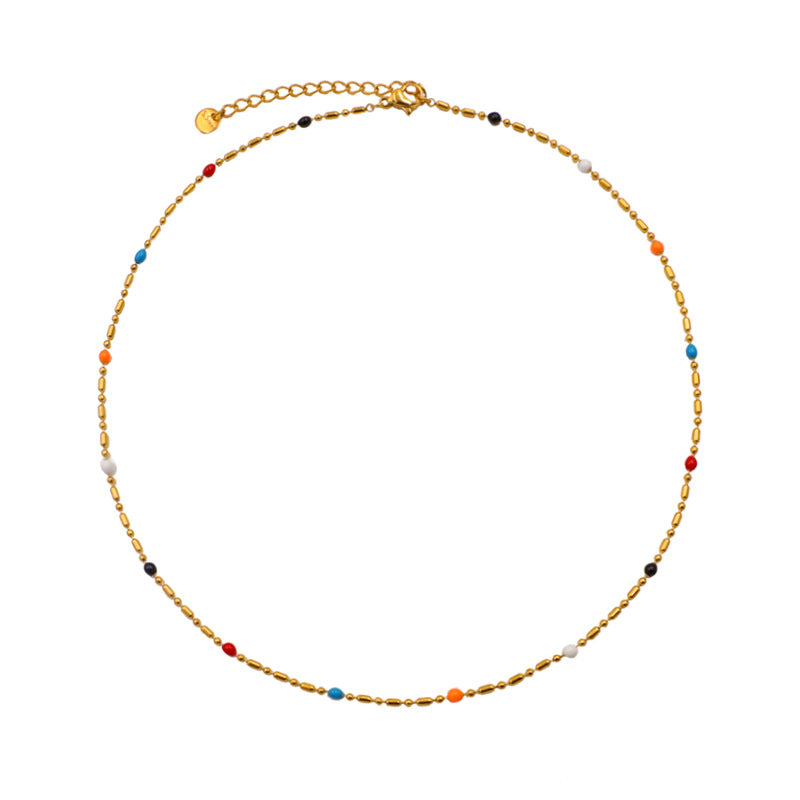 Stainless steel gold-plated colored bean necklace MYA-XuanJ038