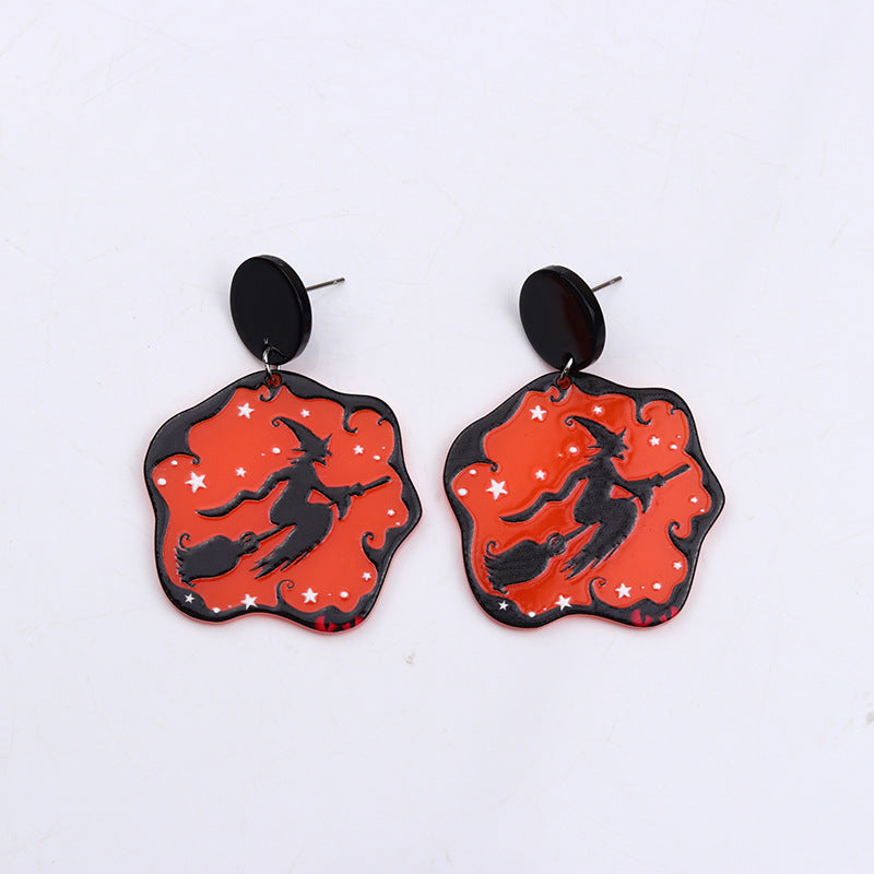 Acrylic Halloween Pumpkin Witch Earrings (Minimo de Compra 2) MYA-DuA023