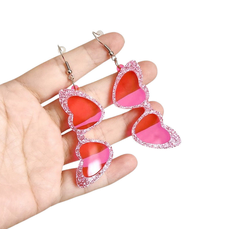 Acrylic Heart Heart Heart Pink Earrings MIC-XueP108