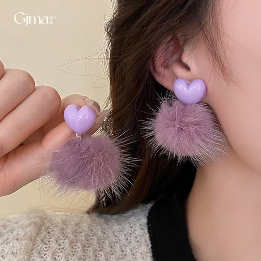 Alloy acrylic hair ball earrings (Minimo de compra 2) MYA-FengM005