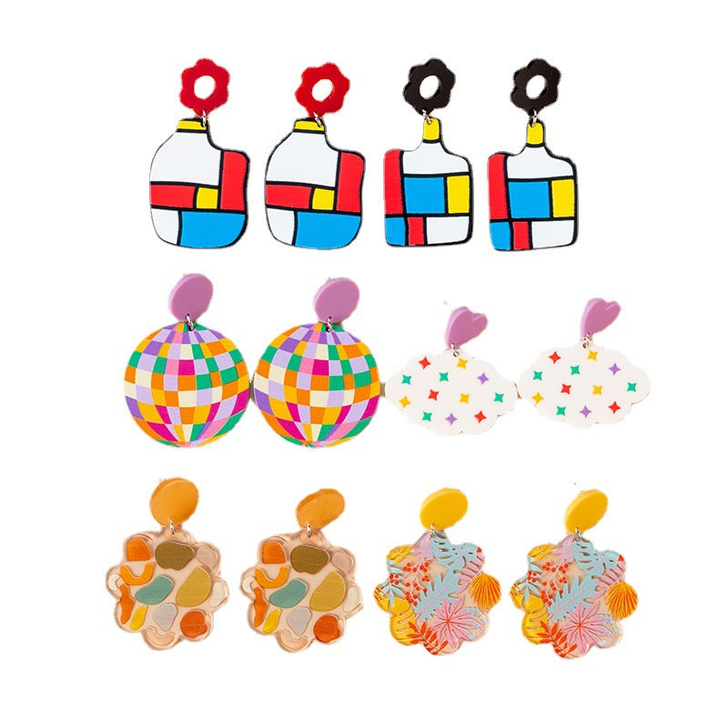 Acrylic Embossed Print Earrings (Minimo de Compra 2) MIC-YouY018