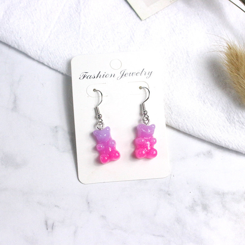 Acrylic Gradient Candy Little Bear Earrings  (Minimo de Compra 2) MYA-PingH015