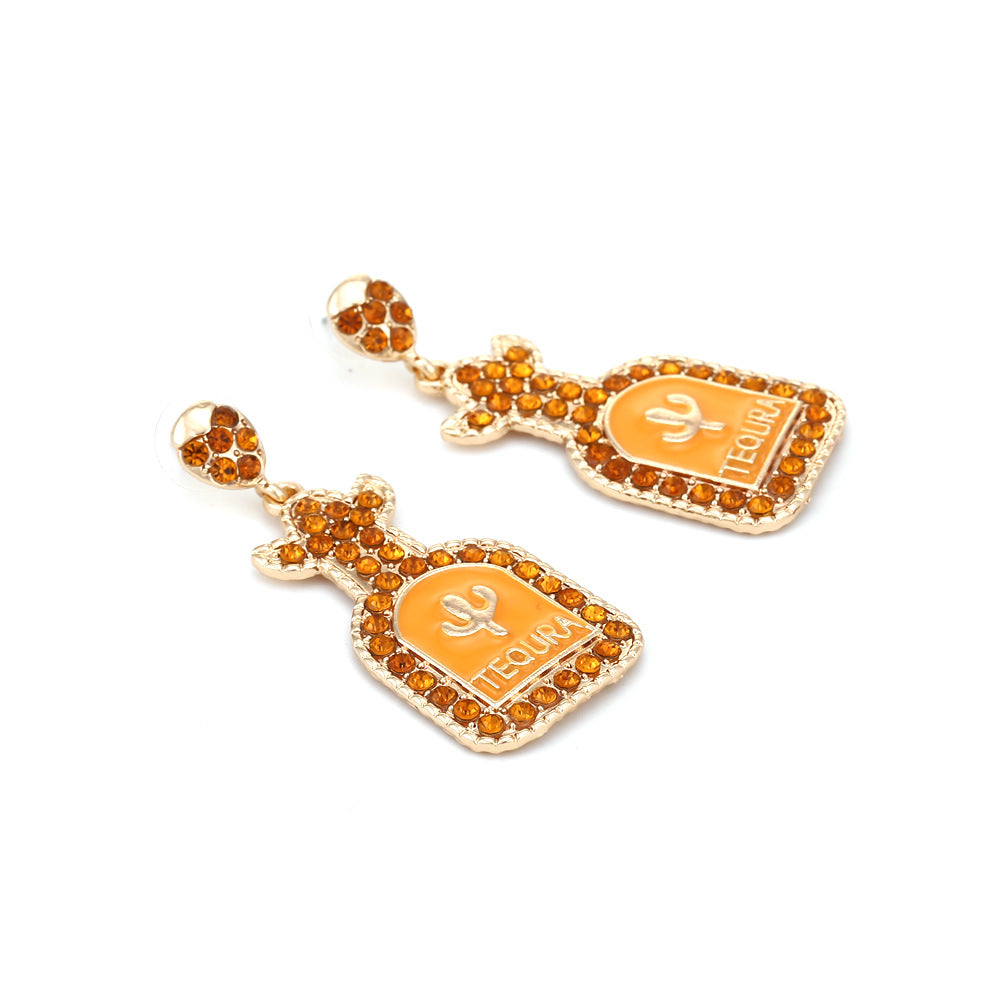 Alloy colored diamond wine bottle earrings MIC-ManY003