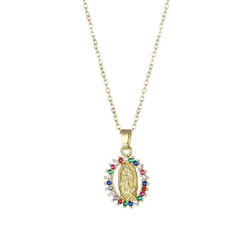 Stainless steel oval Virgin Mary necklace MYA-QingR021