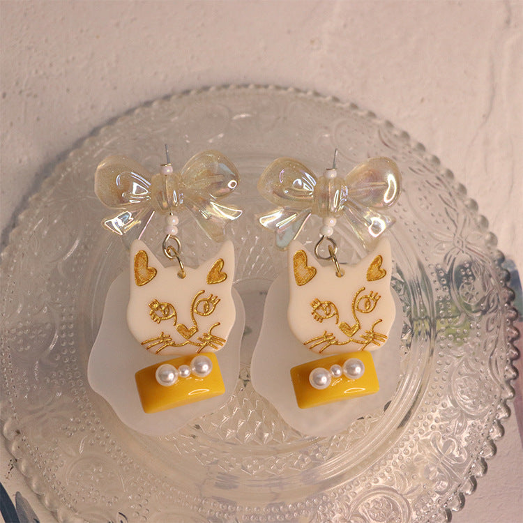 Acrylic Yellow Cat Earrings MIC-QingJ027