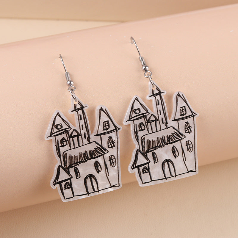 Acrylic Pumpkin Ghost Dark Earrings MIC-DuA098