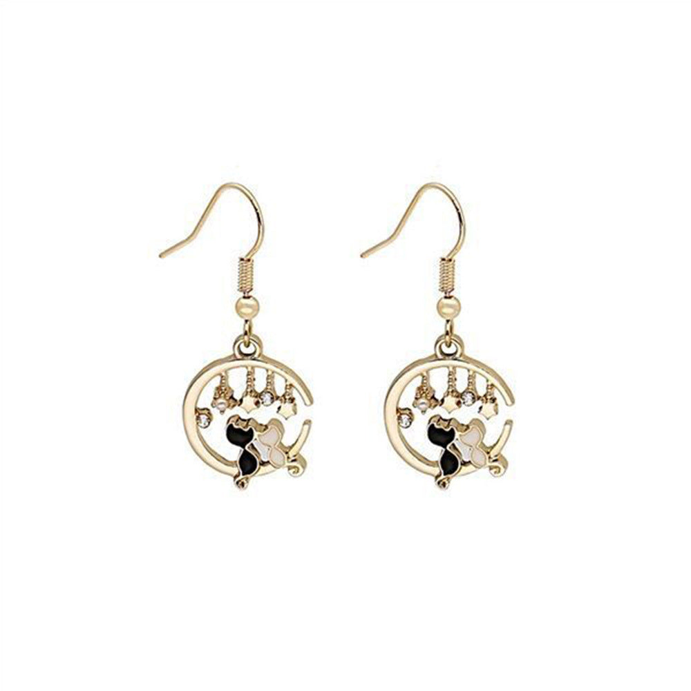 Acrylic Black and White Cat Moon Earrings MIC-JianL011