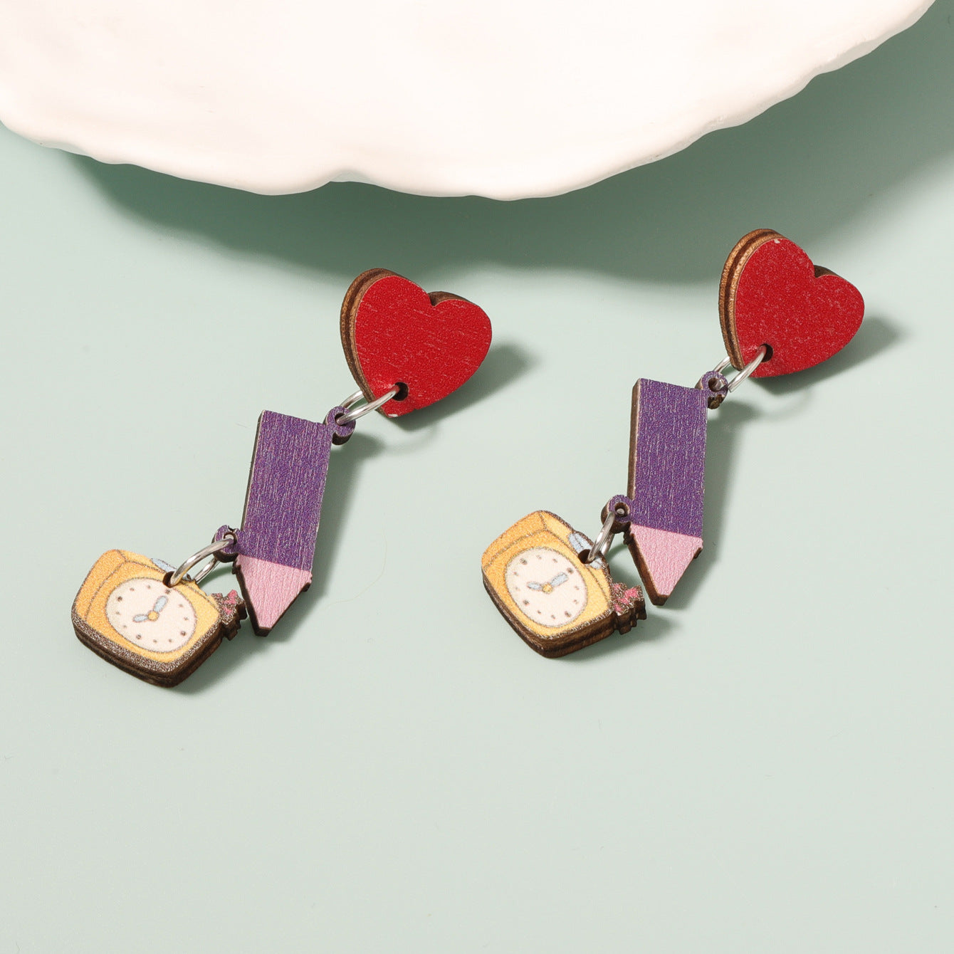 Alloy wooden heart earrings (Minimo de compra 2) MIC-YueL002