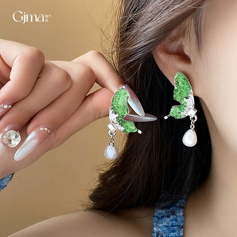 Alloy green crystal butterfly earrings (Minimo de compra 2) MYA-FengM007