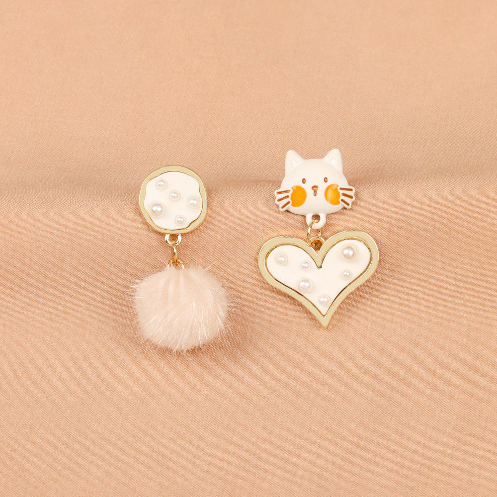 Alloy Cat Love Hair Ball Earrings MIC-LSY021