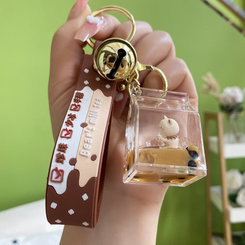 Acrylic Into Oil Floating Pearl Milk Tea Keychain WAN025