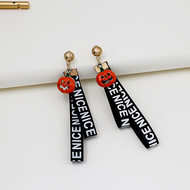 Acrylic Halloween Letter Ribbon Cloth Strap Earrings MIC-MDD039