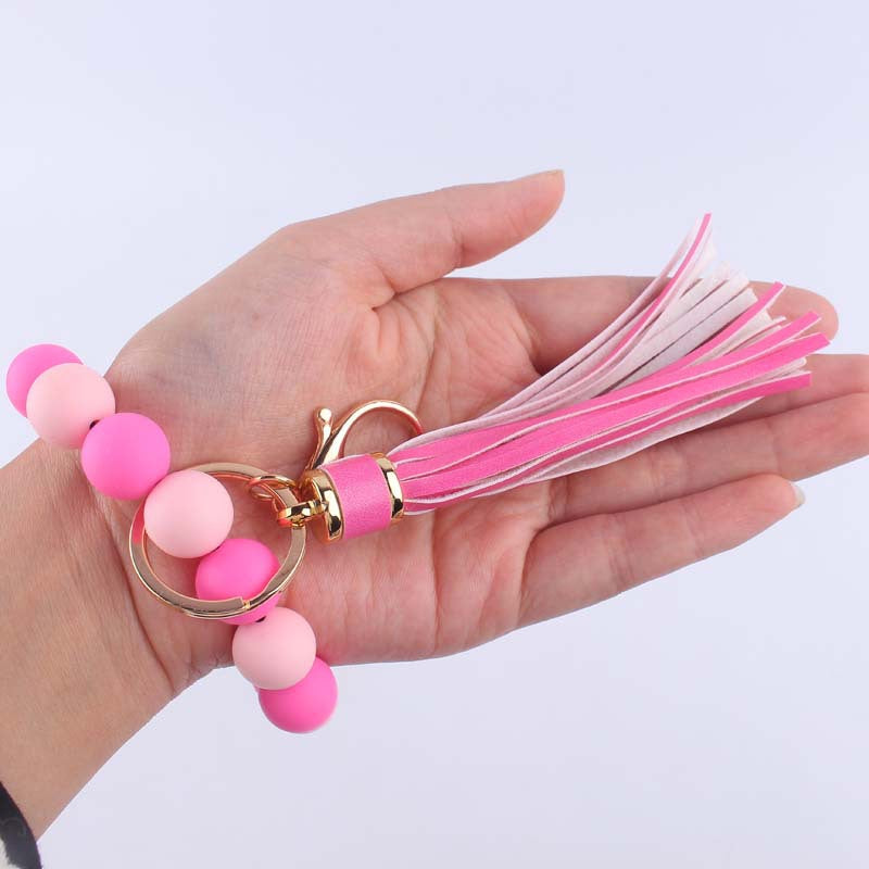 Keychains Silicone Beads Octagon Leather Tassel Wristlet MIC-YWGT003