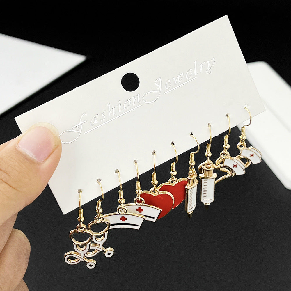 Alloy 5 pairs of gold syringe earrings (Minimo de compra 5) MYA-LuN001