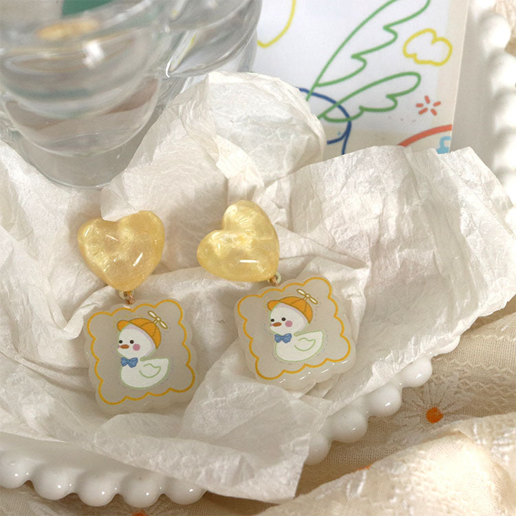 Acrylic Yellow Sparkling Love Earrings MIC-QingJ028