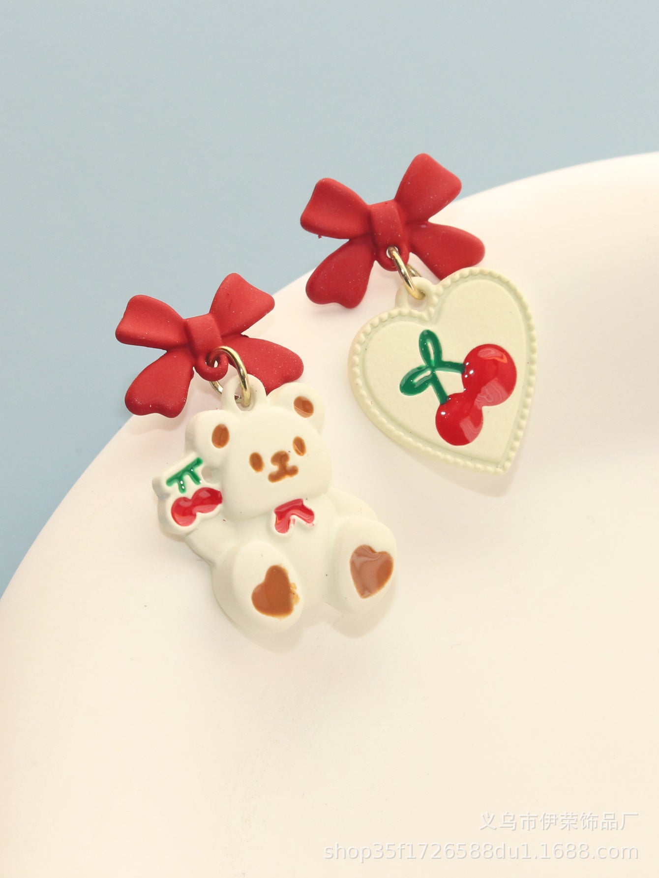 Resin Heart Cherry Bow Earrings (Minimo de Compra 2) MYA-YiR003