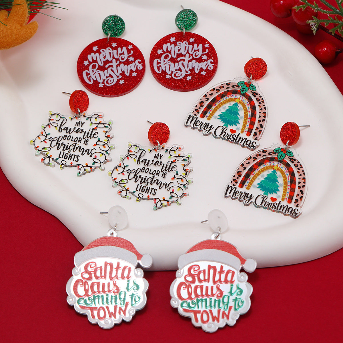 Alloy Christmas Hat Rainbow Earrings MIC-KaiQ037