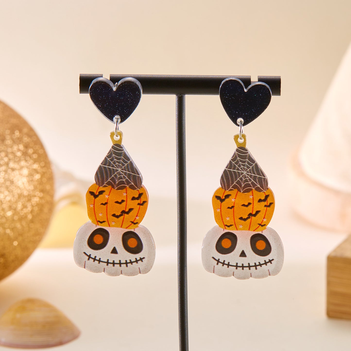 Alloy leaf carved pumpkin bat earrings MIC-ChuY006