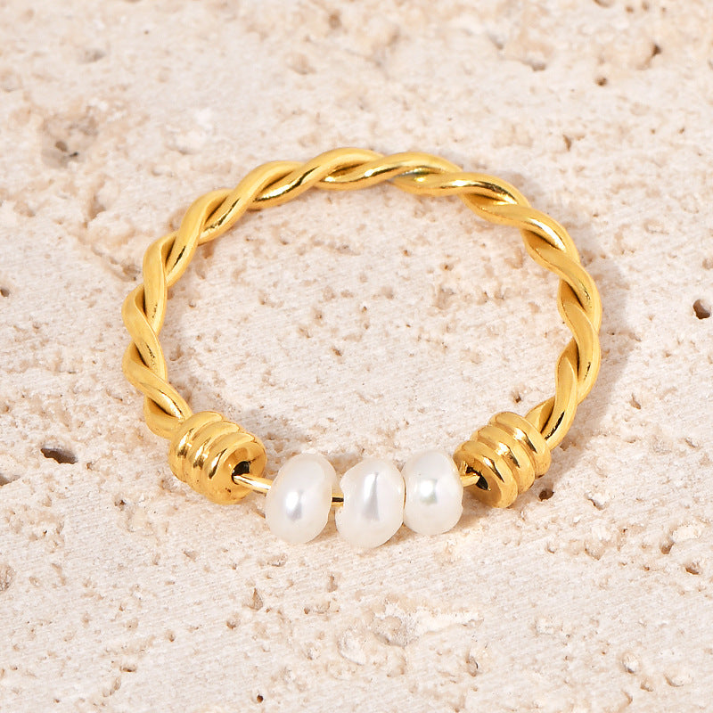 Stainless steel gold-plated freshwater pearl ring MYA-YHZX018