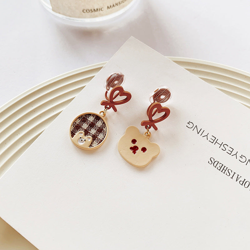 Alloy Asymmetric Love Bear Earstuds MIC-YuA005