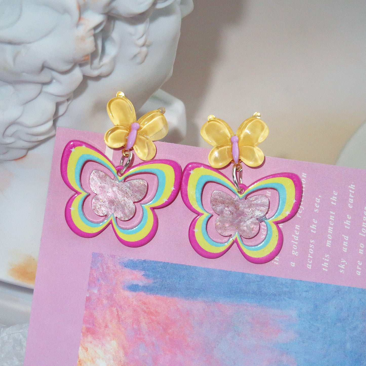 Resin colored butterfly earrings MYA-XNWE007