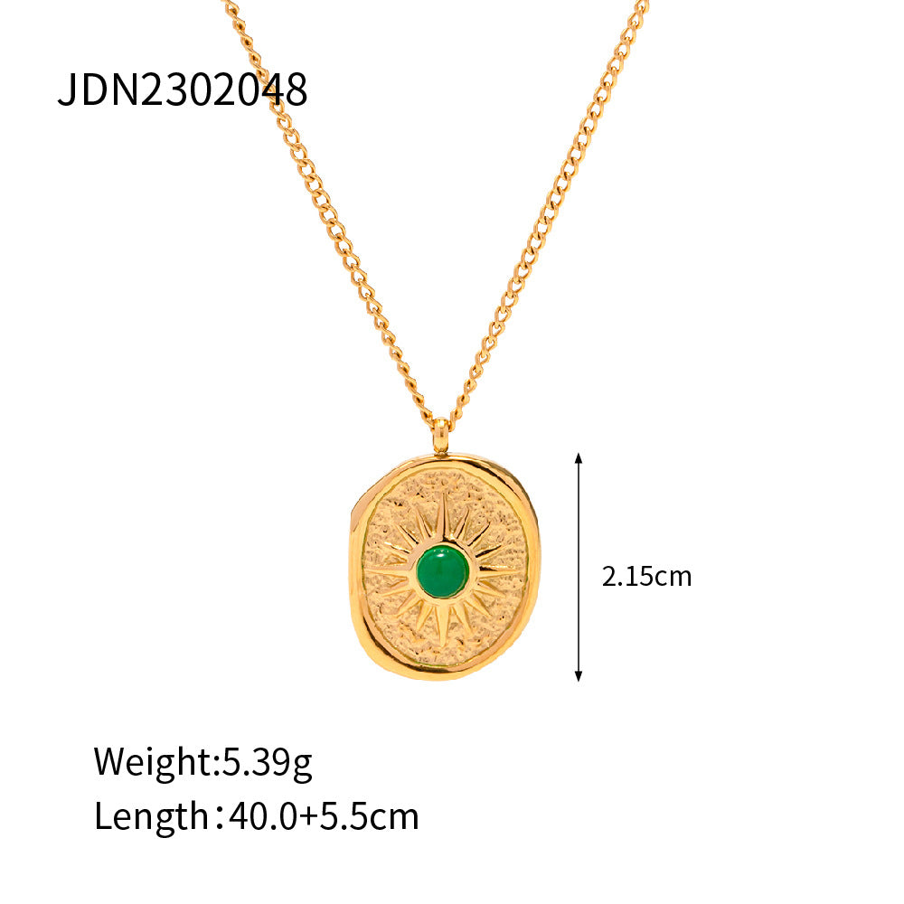 Stainless Steel Gold Plated Green Gemstone Necklace MIC-JieD011