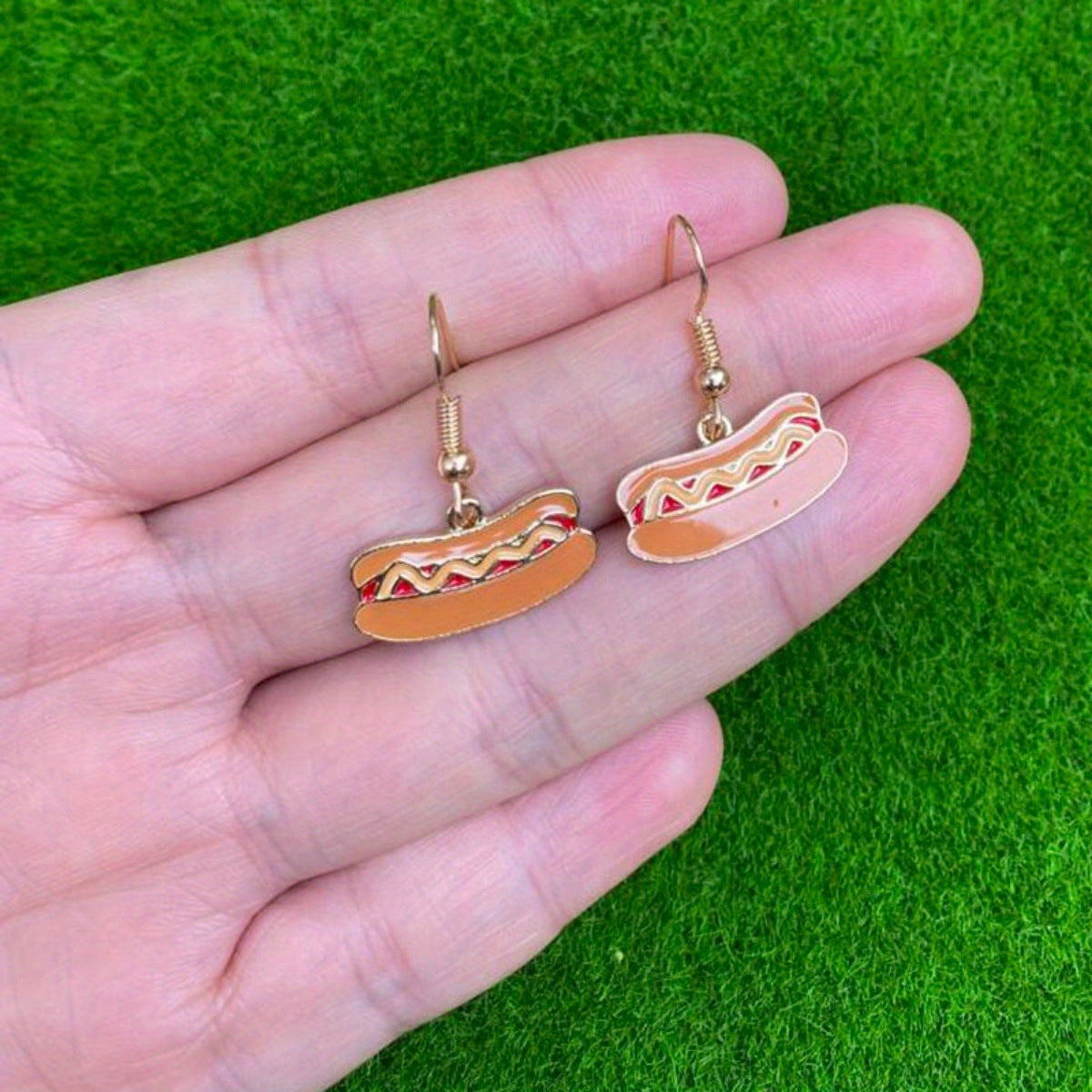 Alloy resin sausage dog hot dog earrings (Minimo de compra 2） MIC-GenL002