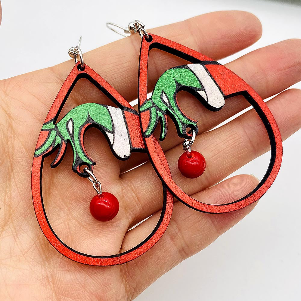 Acrylic Green Frog Wooden Earrings (Minimo de Compra 2) MYA-ChenY034