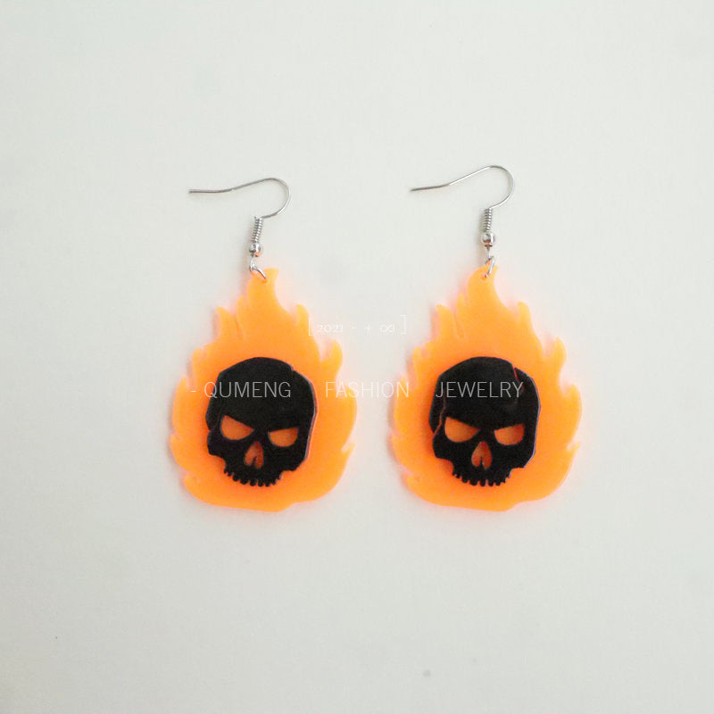 Acrylic Halloween Flame Skull Earrings (Minimo de Compra 3) MIC-OuG064