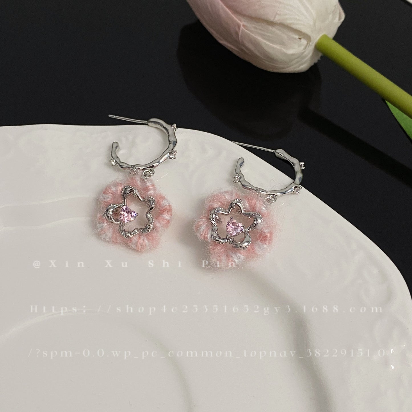 Alloy powder flower yarn earrings (Minimo de Compra 2) MIC-XinXu008