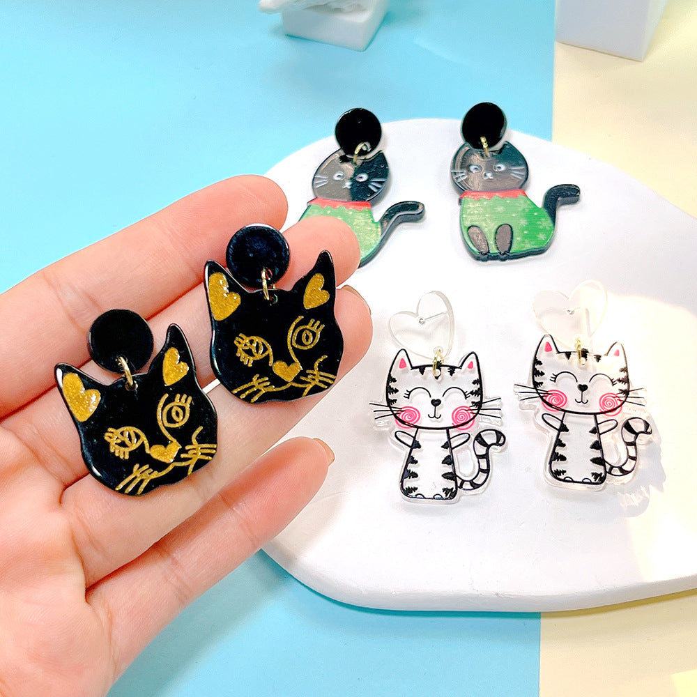 Acrylic New Cartoon Cat Cute Earrings PinH022