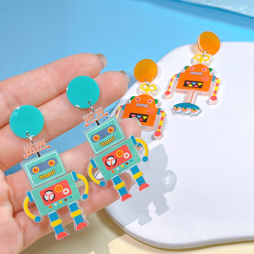 Acrylic robot rainbow hat earrings  (Minimo de Compra 2) MYA-PingH013