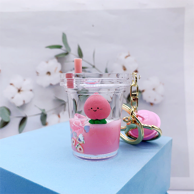 Keychain Acrylic Fruit Milk Tea Cup Quick Sand MOQ≥2 DMF025