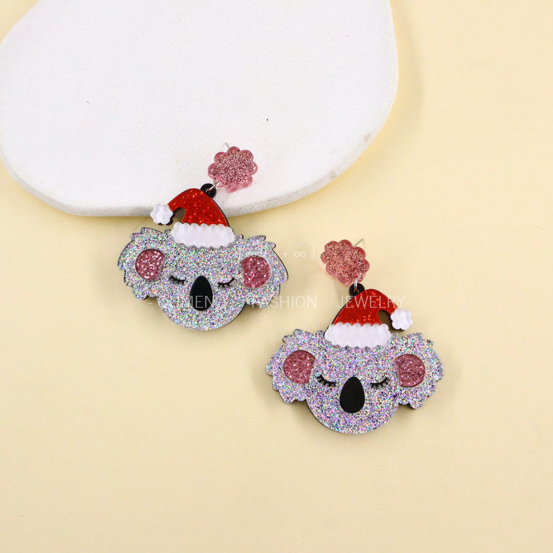 Acrylic Christmas Hat Koala Earrings MYA-OuG088