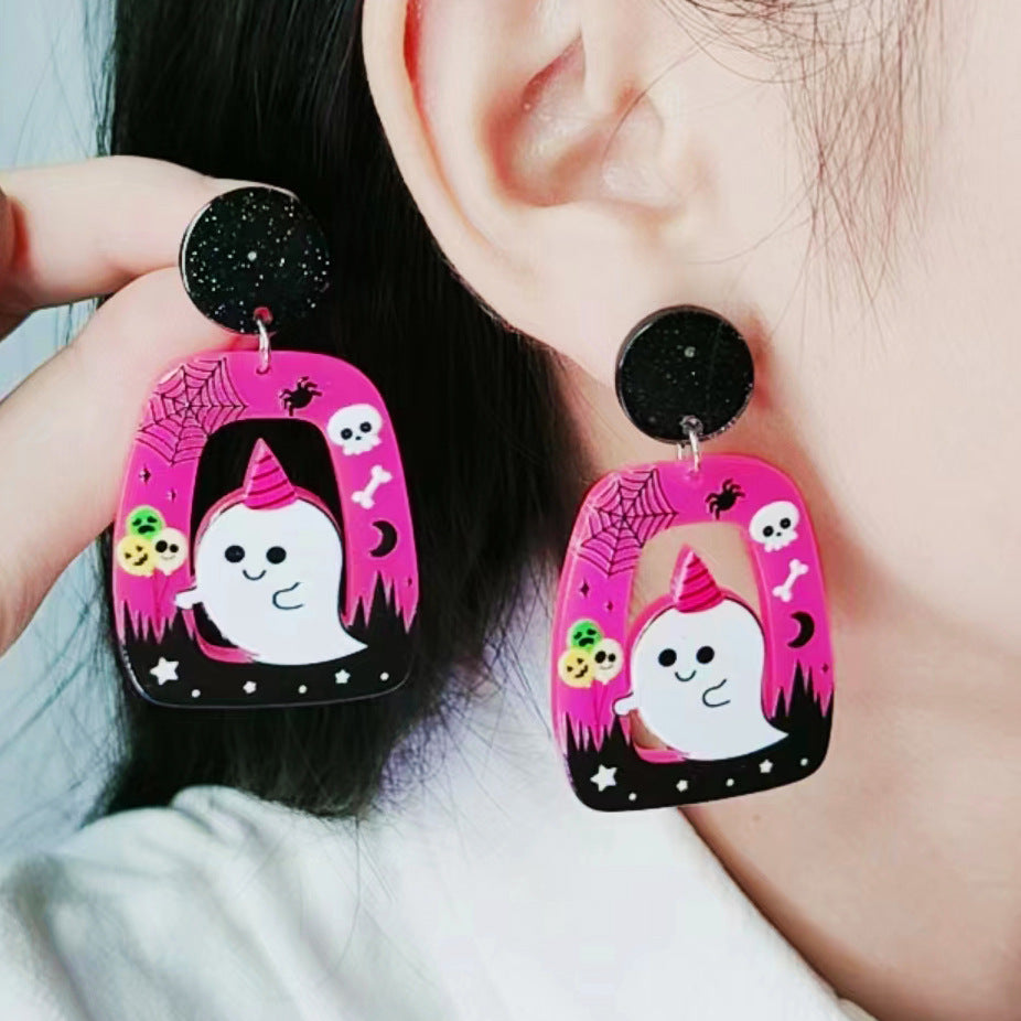 Acrylic Halloween Square Round Hollow earrings (Minimo de Compra 2) MYA-DuA042