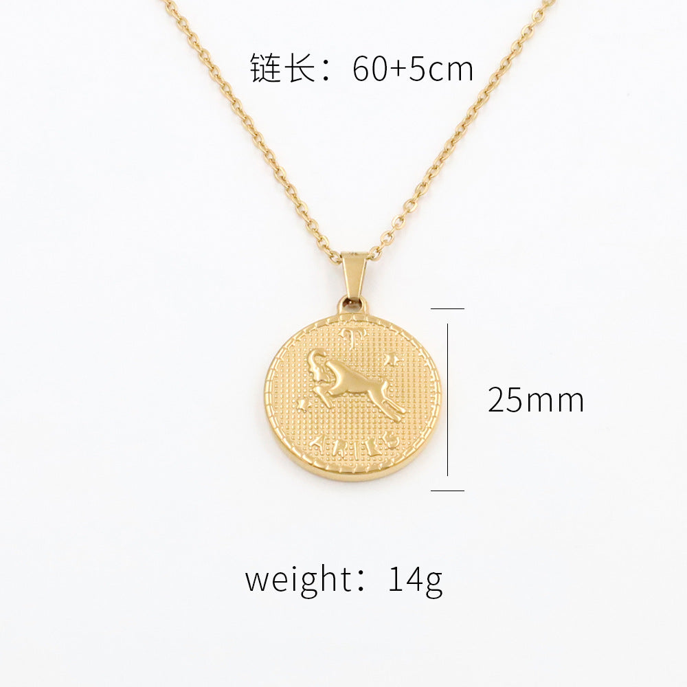 Stainless steel gold-plated twelve zodiac necklace MYA-XuanJ042