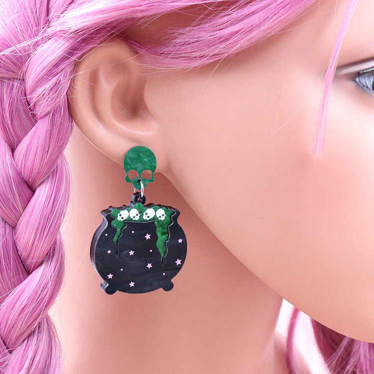 Acrylic Halloween Skull Head Earrings (Minimo de compra 5) MIC-XiaoY045