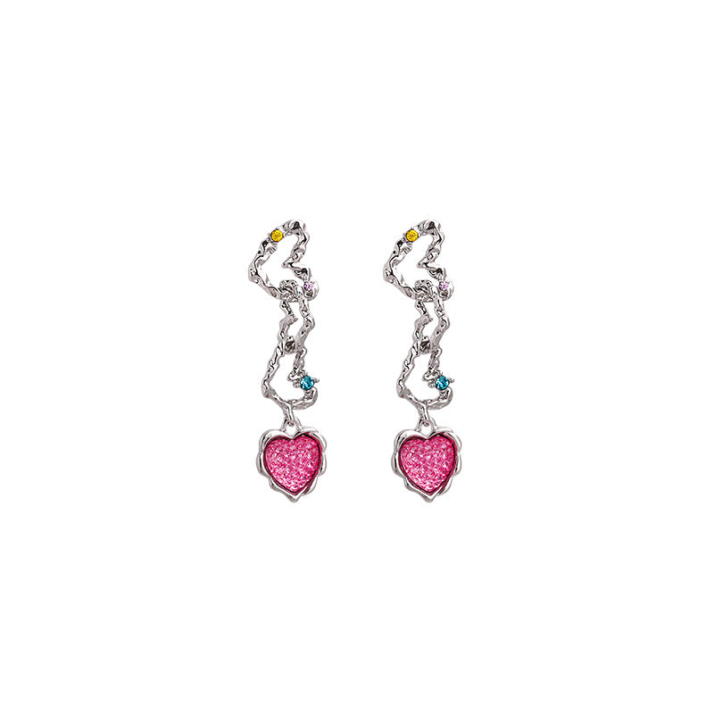 Alloy Pink Love Zircon Earrings (Minimo de Compra 2) MIC-JinYi002