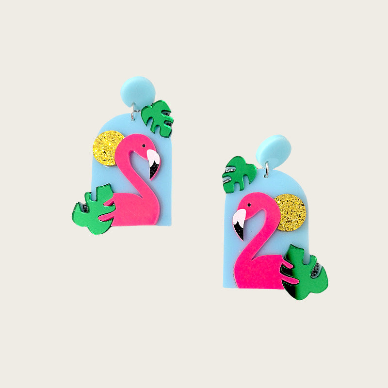 Acrylic Flamingo Green Plant Earrings MIC-XueP160