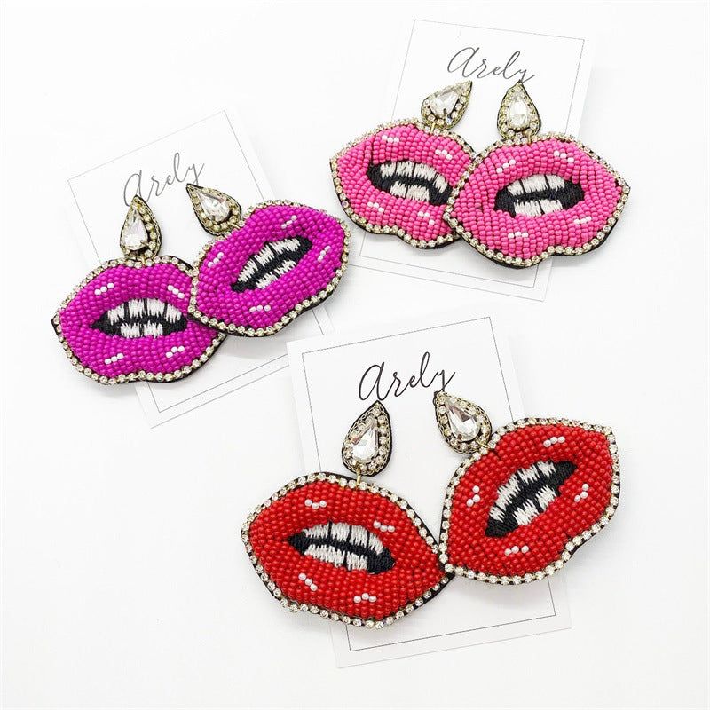 Alloy hand woven lip rice bead earrings (Minimo de compra 6) MIC-ManT001