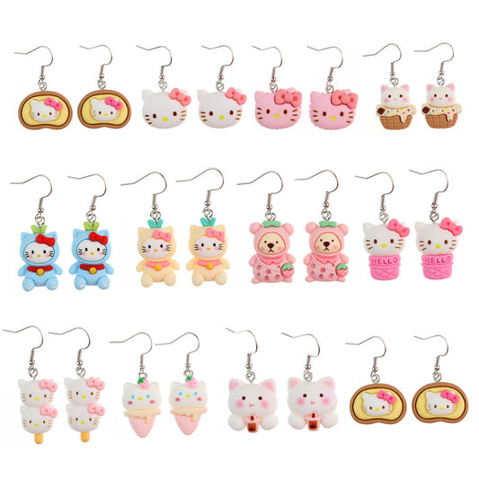 Resin Earrings Cute Cartoon Bear Kitty Kitten (S) niqing026