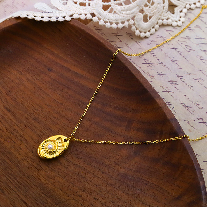 Stainless steel gold-plated oval zircon necklace MYA-XuanJ036