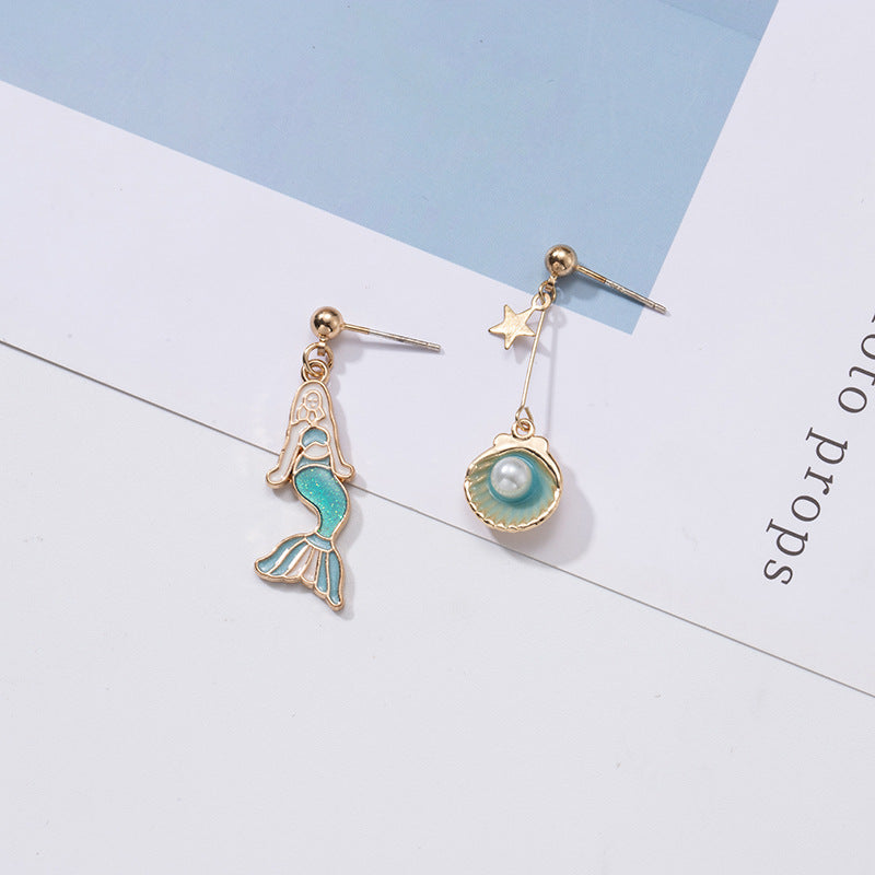 Alloy mermaid shell pearl earrings MIC-QiW015