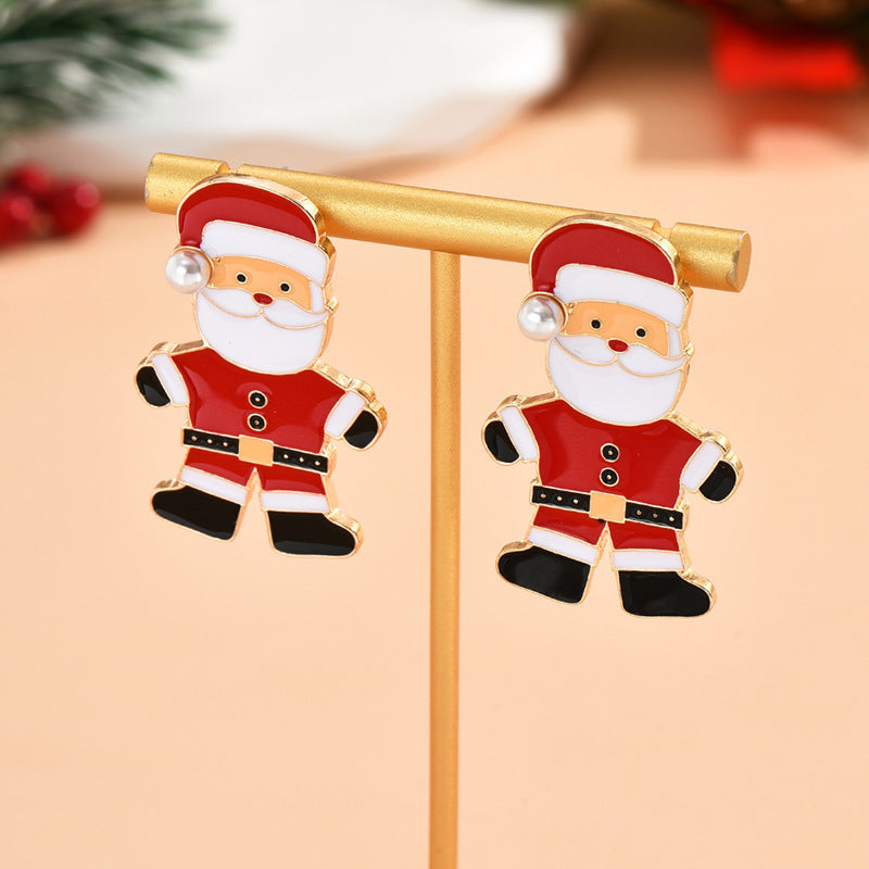 Earrings Alloy Enamel Christmas Santa Claus Pearls ABL005