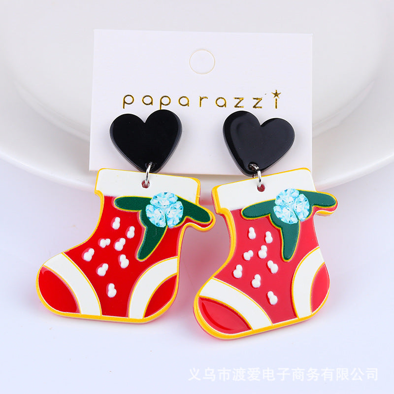 Acrylic Christmas Cartoon Gift Socks Earrings MIC-DuA099