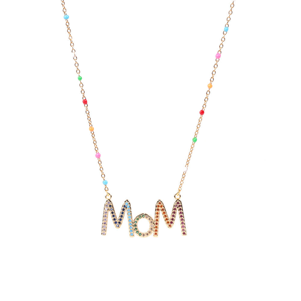 Copper Drop Oil Inlaid Diamond Letter Necklace MIC-TianY009