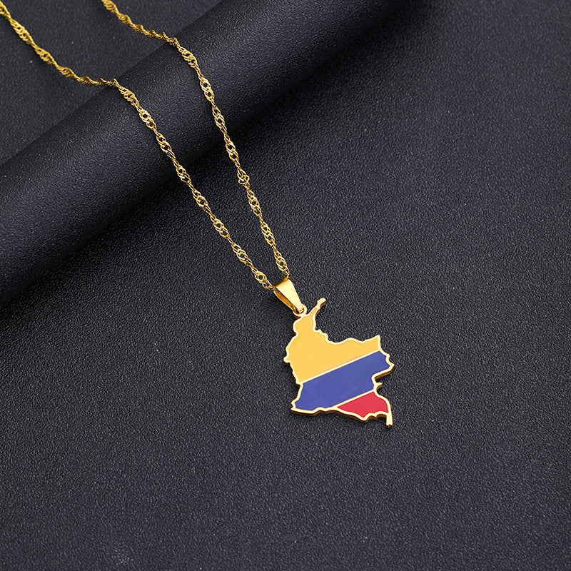 Necklaces Stainless Steel Map Colombia HongZ007