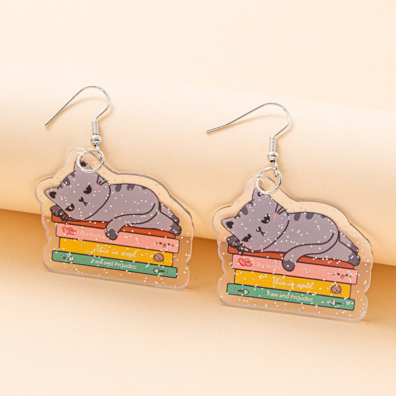 Alloy kitten book earrings MIC-JiaY011