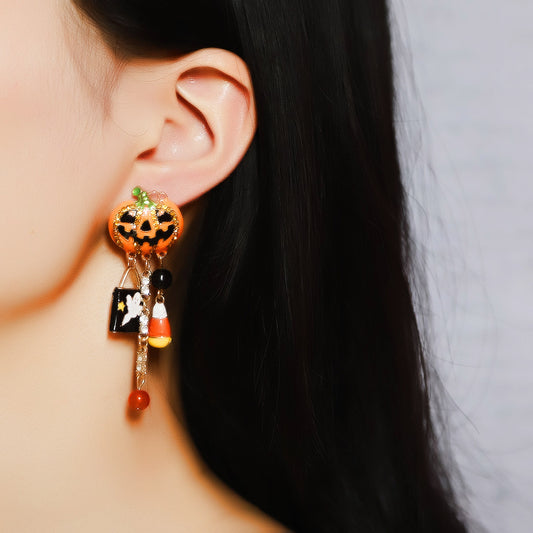 Alloy pumpkin skull tassel earrings MIC-YueL029