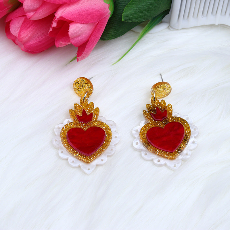 Acrylic Peach Heart Love Rainbow Earrings MIC-DuA089